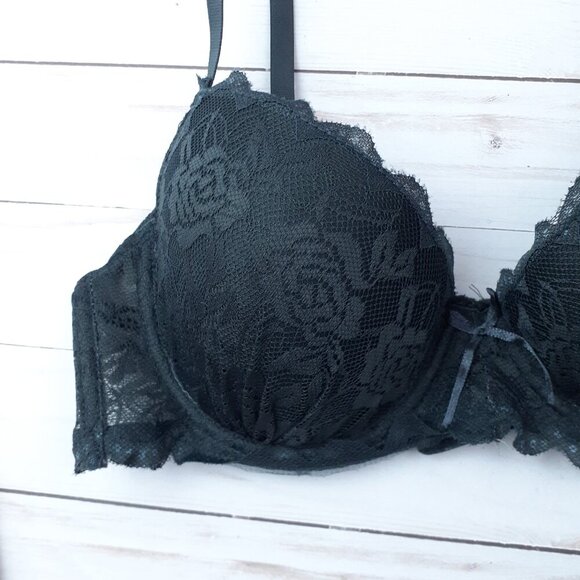 Rene Rofe Womens Underwire Bra 36B Light Padded Dark Gray Lace 96A - Picture 2 of 4